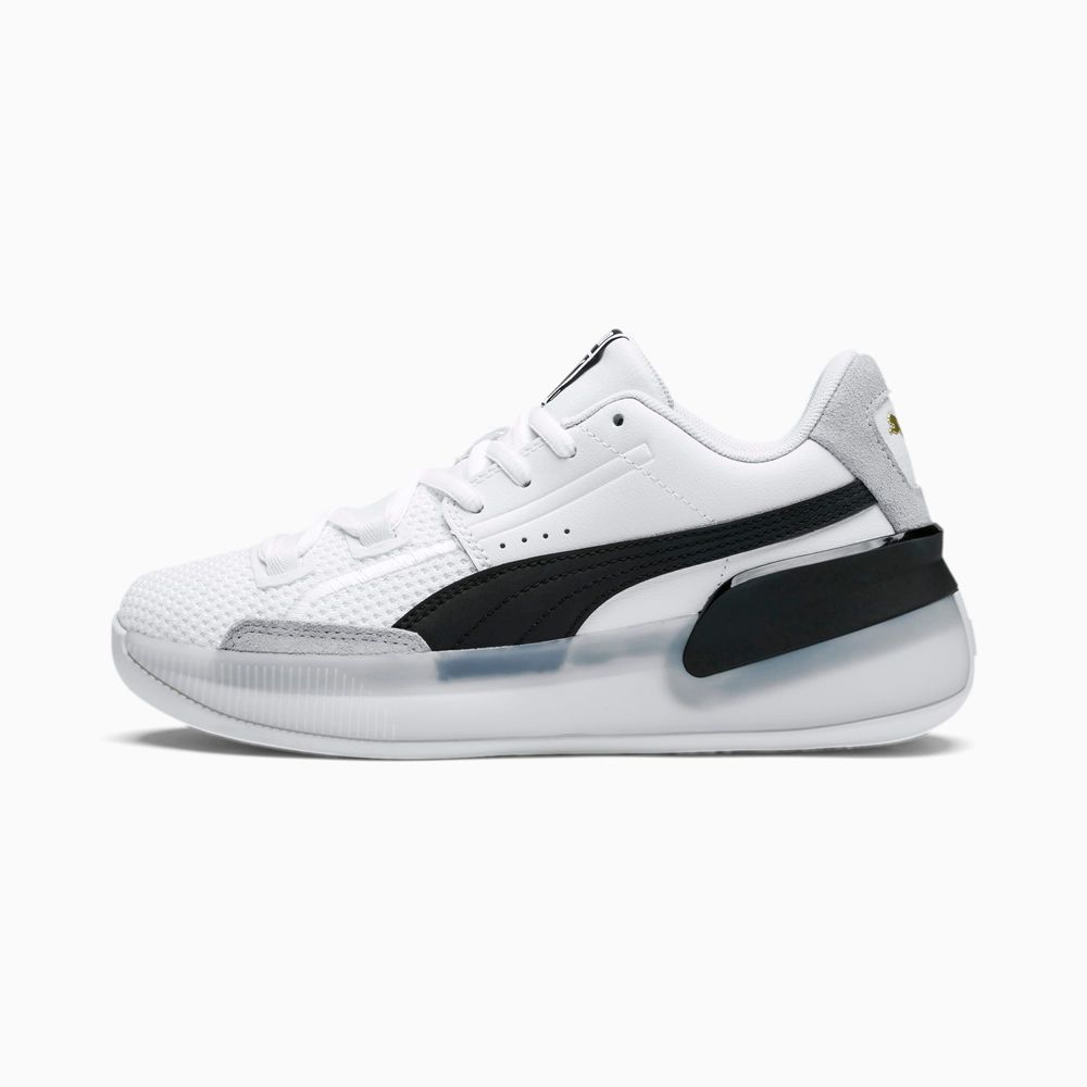 Puma Clyde Hardwood Fiú Kosárlabda Cipő - Fehér/Fekete ( Hungary - ICSXA5896 )
